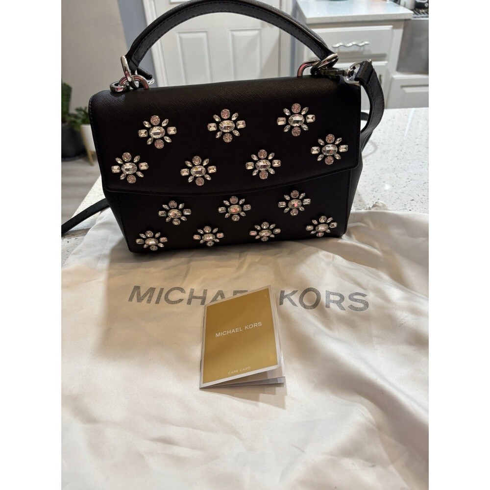 Michael Kors Ava Small Satchel Jewel Saffiano Black Leather Preowned - Picture 11 of 11